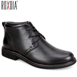 ROXDIA натуральная мужские кожаные ботинки Большие размеры 39-45 зимние рабочие модельные туфли мужские для мужские ботильоны с мехом черный