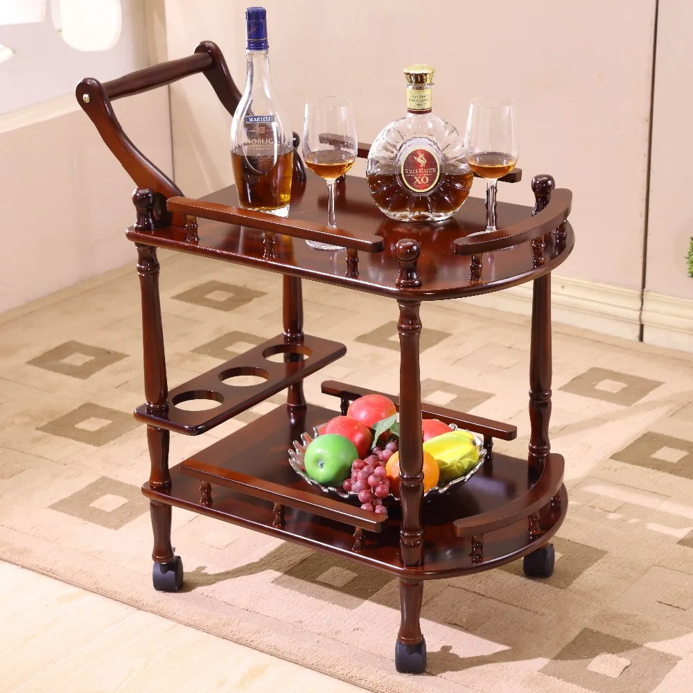 

Hotel dining cart with wheels double deck wood Table dining car wine cart beauty parlour trolley side stand Bar Hotel furniture