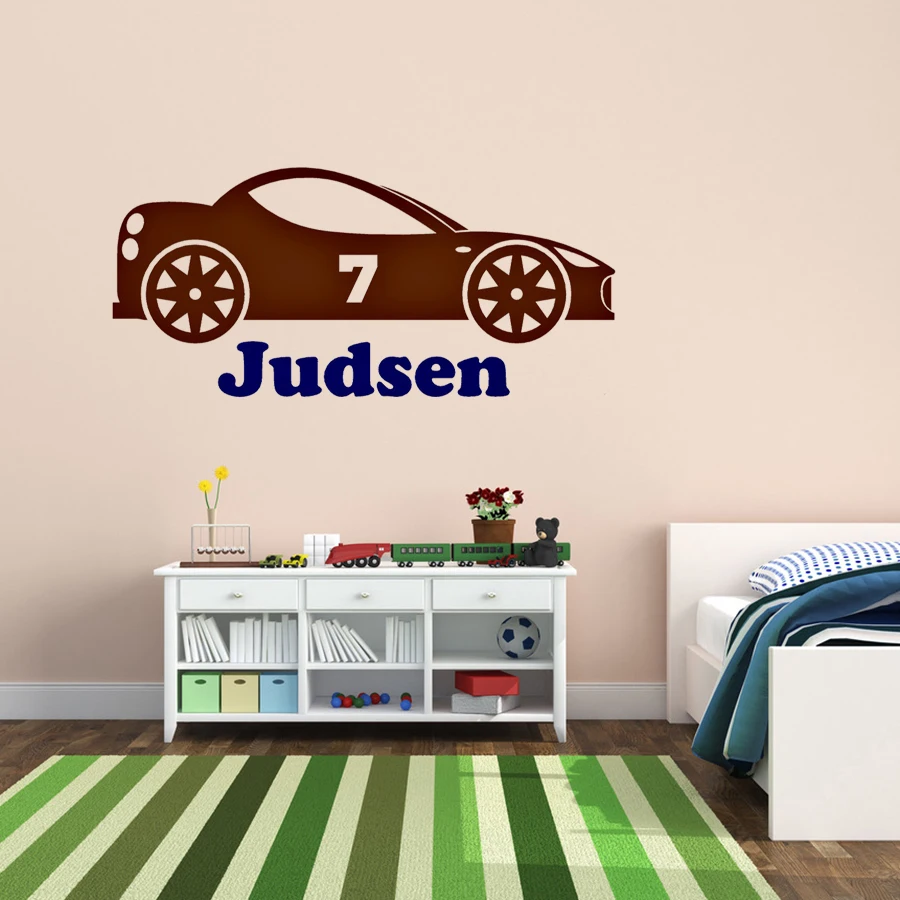 Race Car Custom Personalized Name Numbers Wall Stickers for Nursery