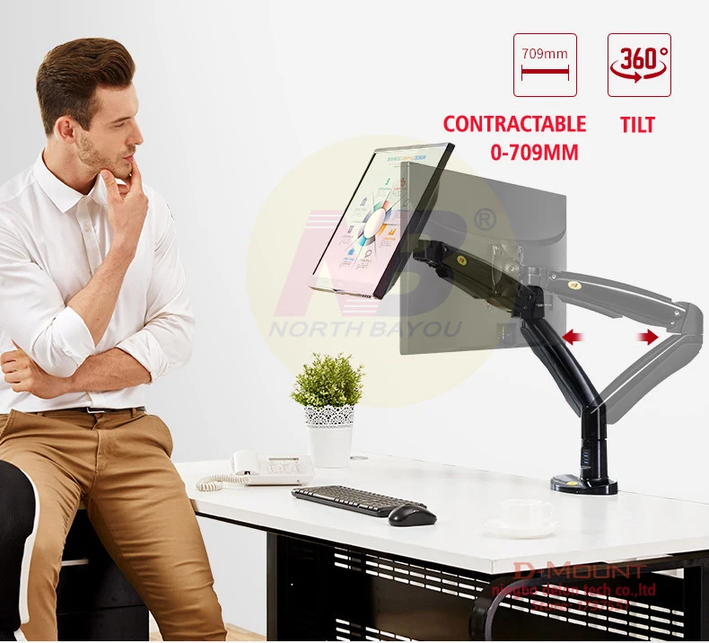 Braço com Duas Braço de Mola de Gás Monitor de Desktop Monitor de Tela de 360 nb F100a 22 35 Polegada Titular Rotação Tilt Swivel Mount Portas Usb3.0 - Image 5