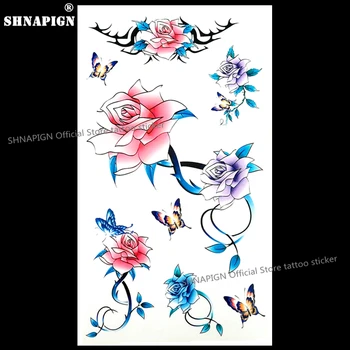 

SHNAPIGN Sexy Rose Bouquet Temporary Tattoo Body Art Arm Flash Tattoo Stickers 17*10cm Waterproof Fake Henna Painless Sticker