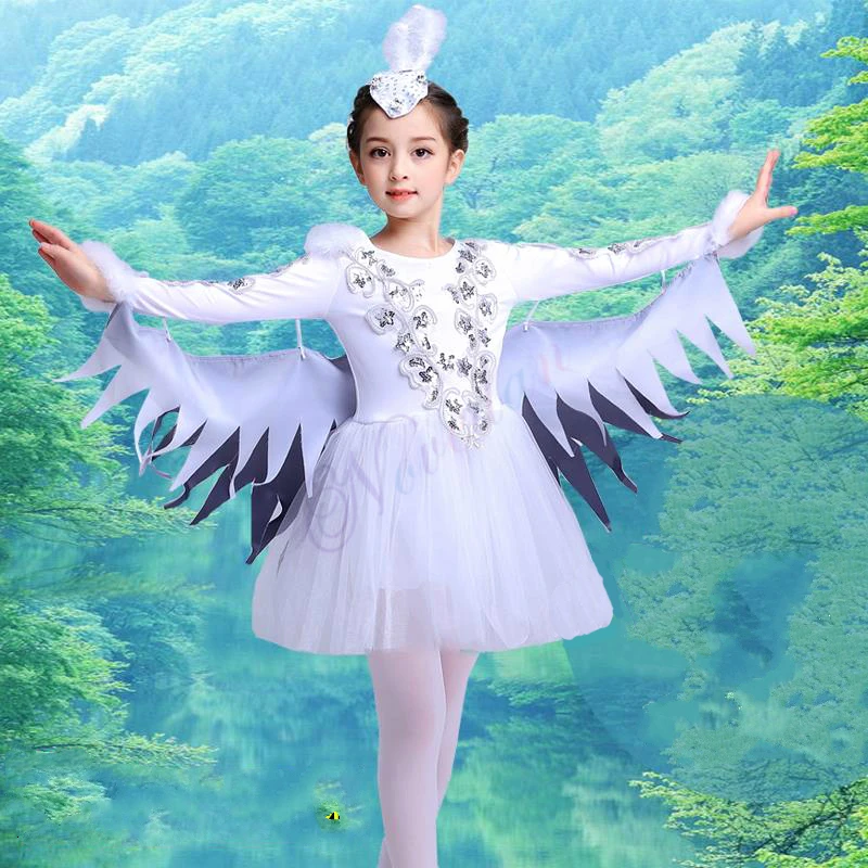 Kids Bird Costume Girls White Ballet Dance Dress Animal Cosplay Halloween Birds Fairy Wings Stage Performance Clothing Kids Bird Costume Girls White Ballet Dance Dress Animal Cosplay Halloween Birds Fairy Wings Stage Performance Clothing