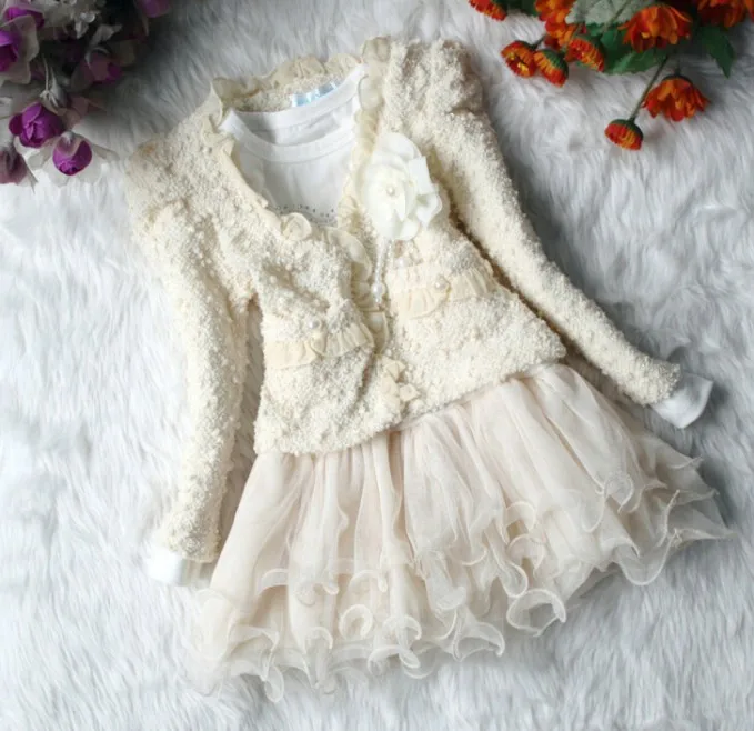 La MaxPa/Модный комплект из 2 предметов для девочек; детское зимнее платье; пальто с длинными рукавами+ платье-пачка