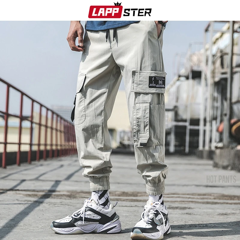 

LAPPSTER Men Streetwear Hip Hop Cargo Pants 2019 Overalls Mens Harajuku Harem Joggers Baggy Pockets Black Sweatpants Trousers