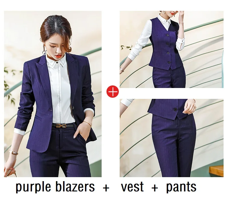 purple pants set Женские костюмы тонкие весенние полосатые блейзеры Брюки 2 шт. комплект OL формальный бизнес Женские Брючные костюмы женский комплект костюмы 620 - Цвет: purple pants set