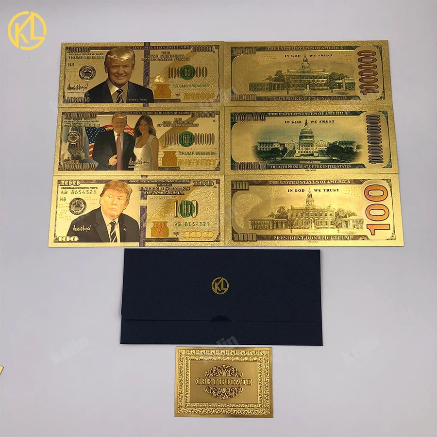 6 шт./лот Американский 1 2 5 10 20 50 100 доллара США 24 золотой фольги банкноты с сертификат и конверт для патриотизм сувенир