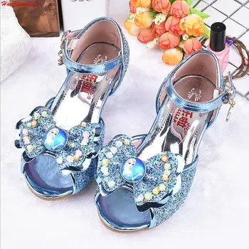 

Dance Girls Shoes Cute Cartoon Princess Shoes Sequins Pink Children's High Heels Leather Soles Fashion Kids Large Size
