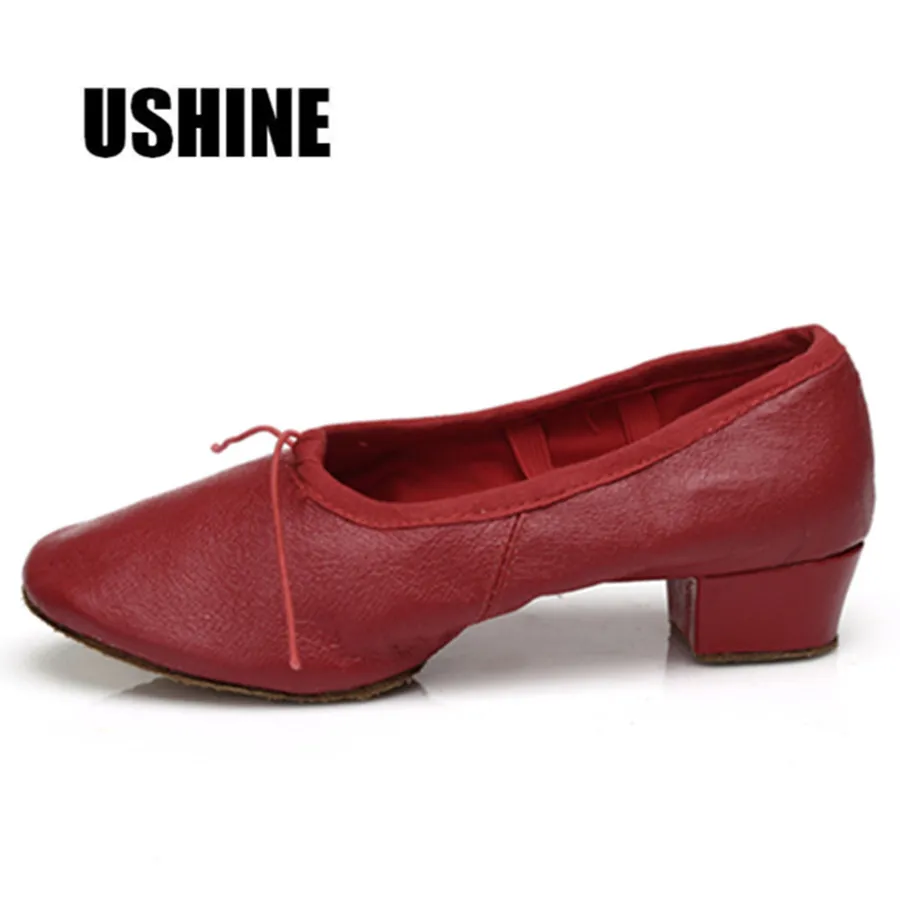 USHINE/красные туфли из искусственной кожи для занятий йогой, Zapatos De Baile Latino Mujer, женские балетки, обувь для танцев