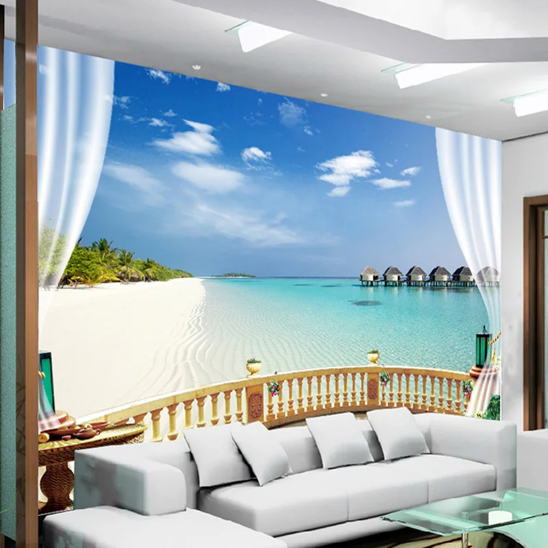 Nach Wandbild Tapete 3D Strand Seaview Wand Malerei Wohnzimmer Sofa