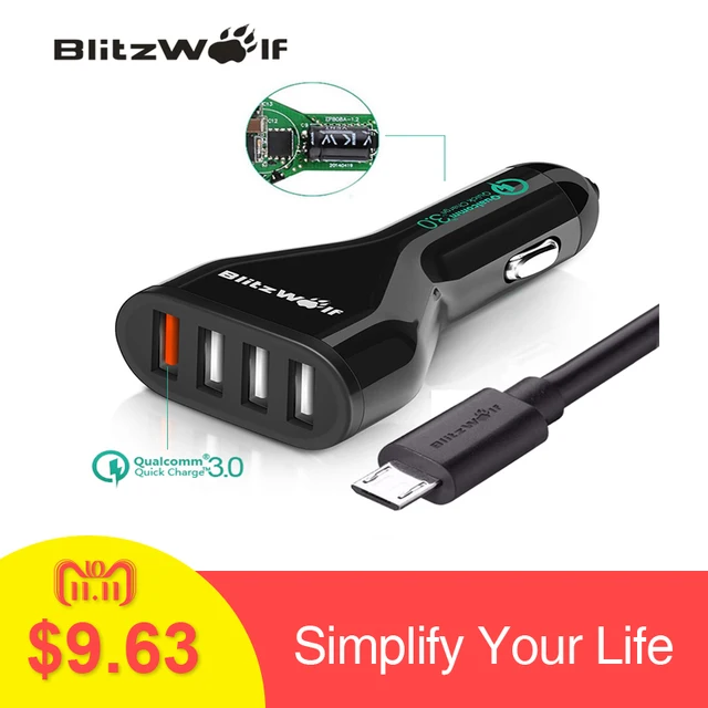 Best Offers BlitzWolf QC3.0 Car Charger Mobile Phone Car-Charger 4 Port USB Car Charger Adapter With Cable Universal For iPhone For Samsung Best Offers BlitzWolf QC3.0 Car Charger Mobile Phone Car-Charger 4 Port USB Car Charger Adapter With Cable Universal For iPhone For Samsung