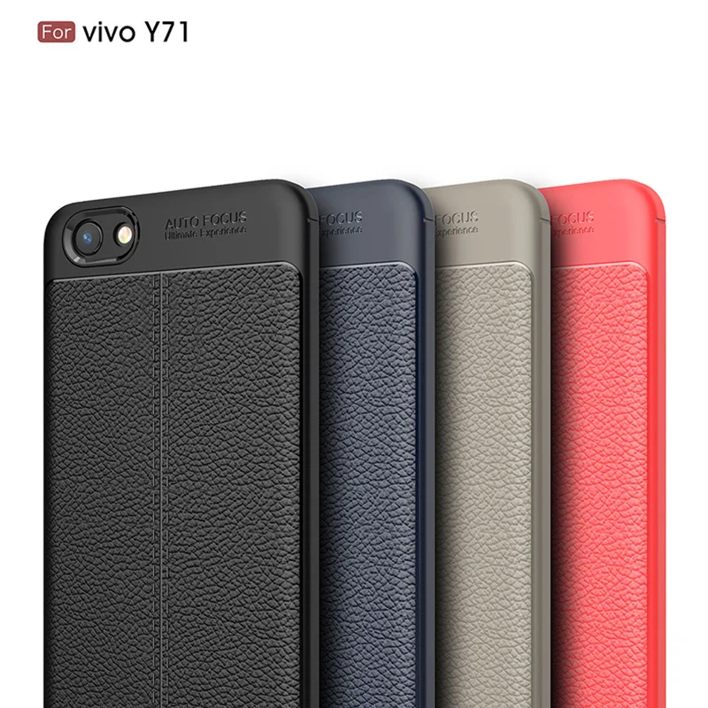 

1Pcs Luxury Mobile Phone Cases for Vivo Y71 Drop Protection Gel Dermatoglyph Soft Shell Litchi grain