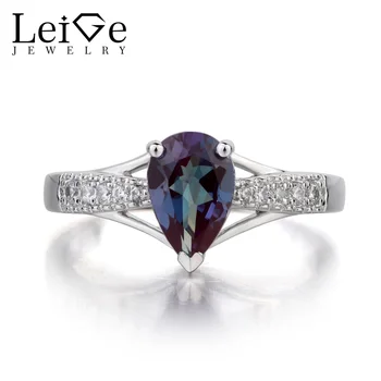 

Leige Jewelry Pear Cut Lab Alexandrite Ring Engagement Rings 925 Sterling Silver Gemstone June Birthstone Fine Jewelry for Her