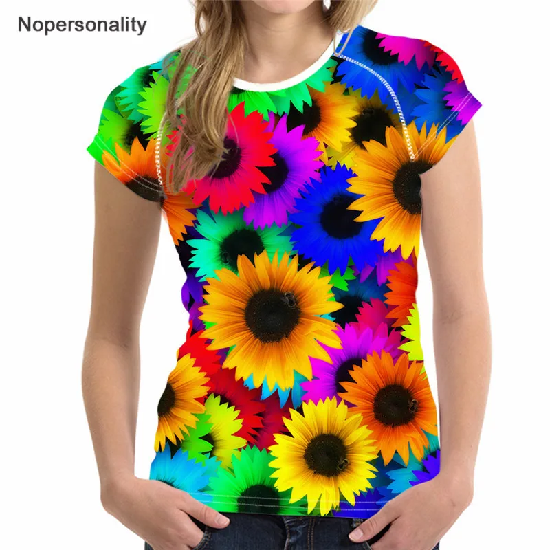 

Nopersonality Rainbow Floral T Shirts Women Tops,Flower Tee Shirt Femme Ladies Tshirt 2019 Summer Woman Short Sleeve Clothes XXL