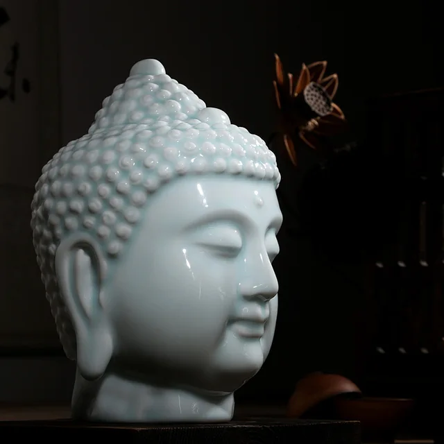 Ceramic Buddha Head Statue Home Decor Buddhist Figure Sculpture Ceramic Buddha Head Statue Home Decor Buddhist Figure Sculpture Ornament Decoration Living Room Office Buddhism