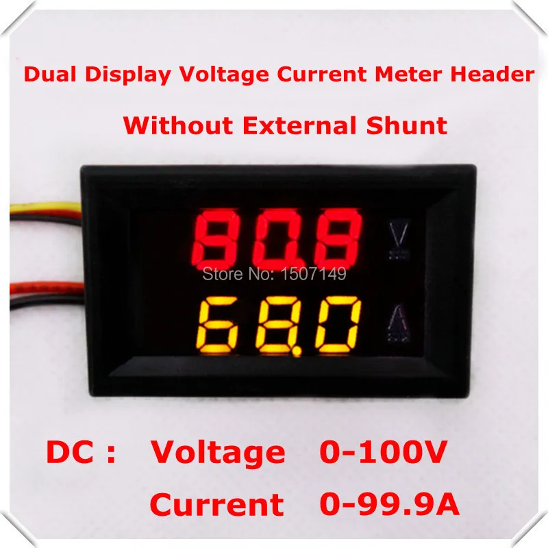 DC100V/100A Двойной Цифровой Желтый Красный светодиод Дисплей ток вольтметр Амперметр мультиметр Панель тестер Вольт Ампер Калибр с 100A шунта