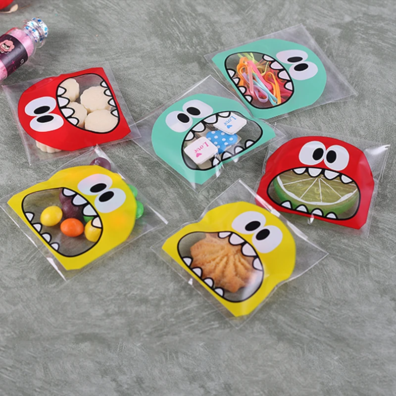 50pcs Cute Greedy Big Teech Mouth Monster Gifts Bag Wedding Birthday Cookie Candy Plastic Packaging Bags OPP Party Favors kids 7 (1)