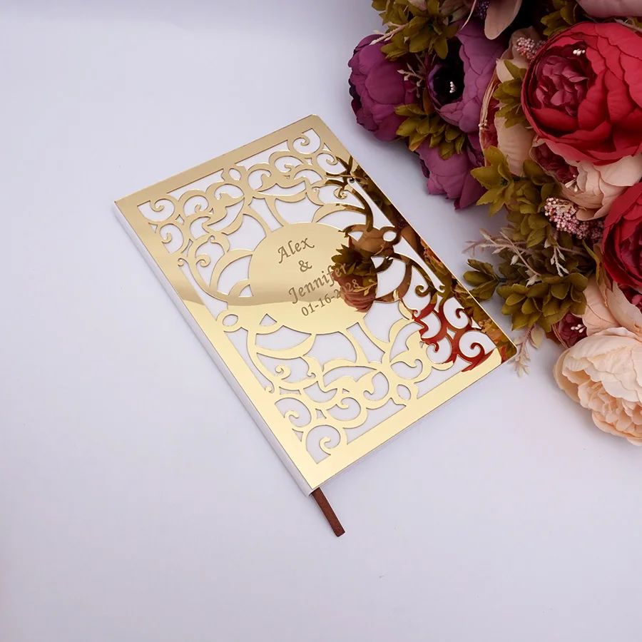 Cena Niestandardowy symbol miłości podpis weselny księga gości spersonalizowane lustro przednia okładka panna młoda i pan młody sen Party Decor prezent dobrodziejstw
