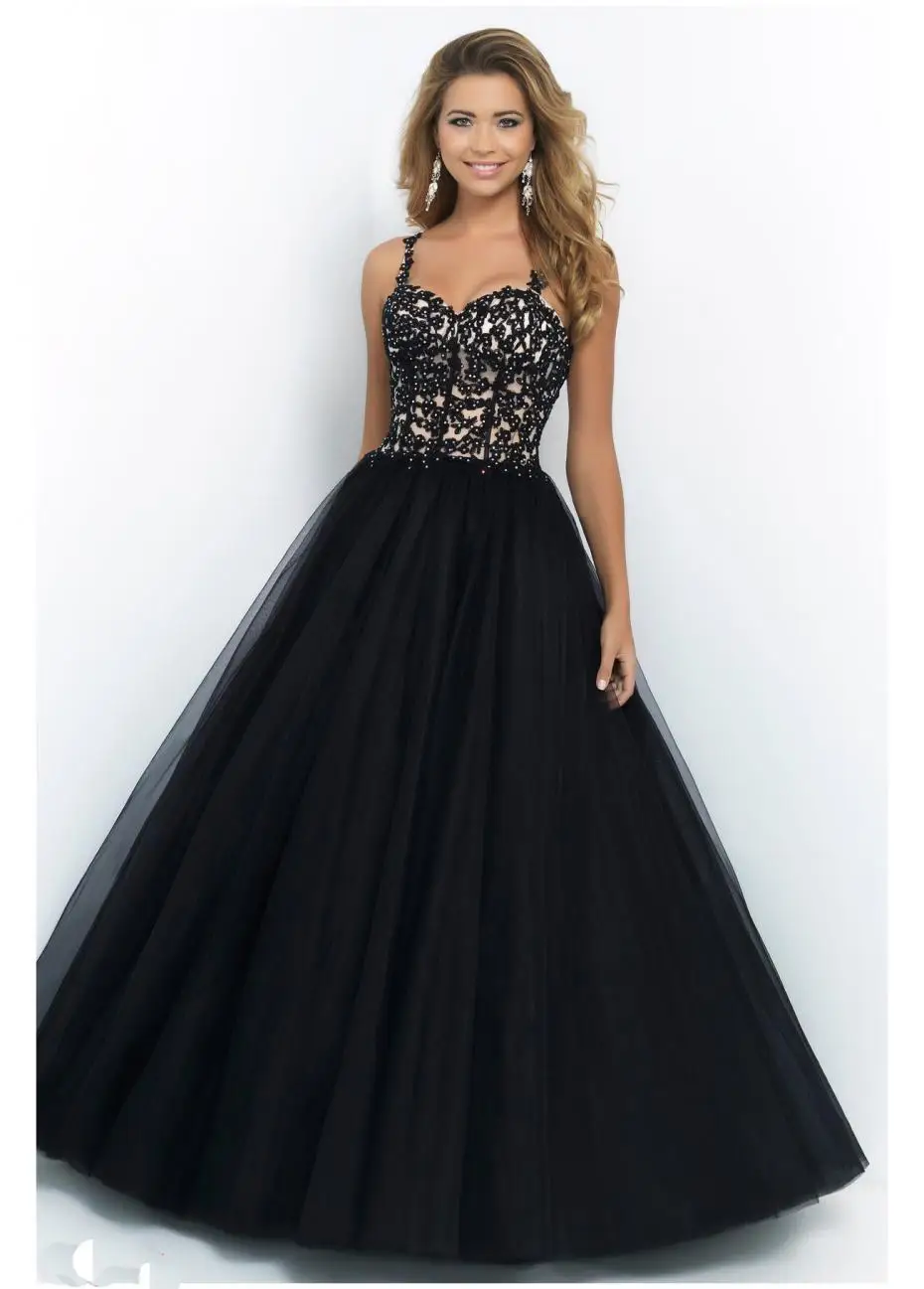 puffy black prom dresses