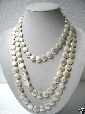 

Free shipping hot sale Women Bridal Wedding Jewelry >>Beautiful 11-13mm White Coin Pearl 80" Long Necklace