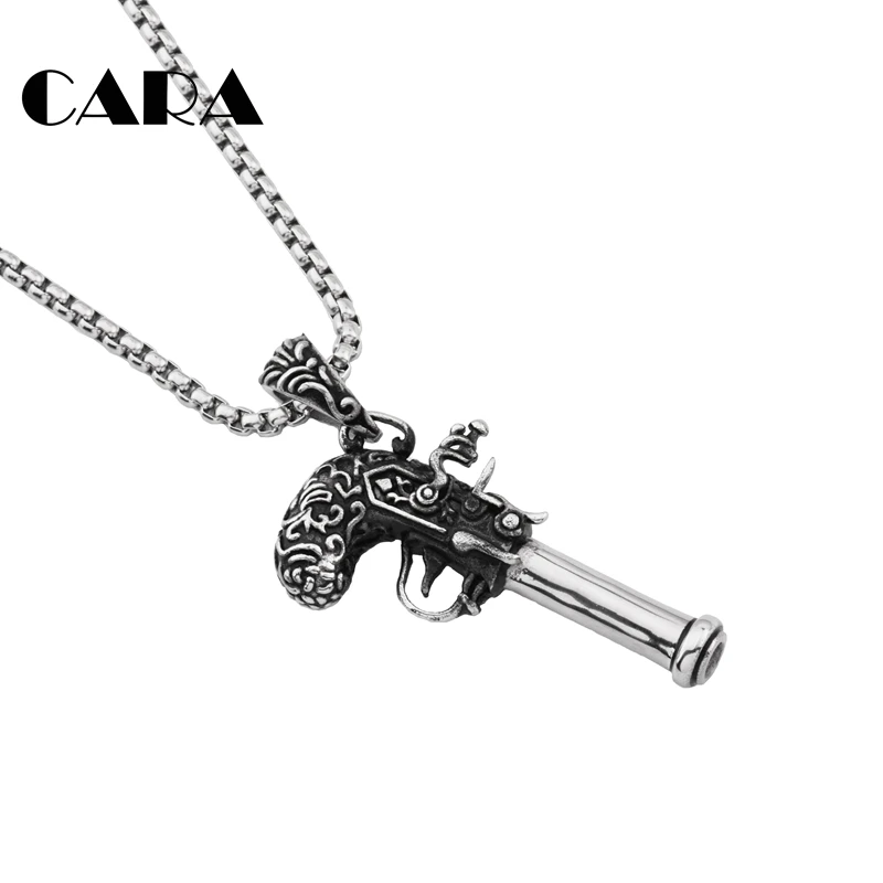 

CARA New Arrival Vintage pistol pendant & necklace 316L stainless steel mens cowboy necklace jewelry pistol necklace CAGF0482