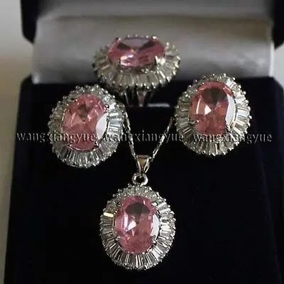 

Pink Rose Crystal Link Earrings/Ring/ Necklace Pendant Set AAA18K gold plated watch wholesale Quartz stone CZ crystal