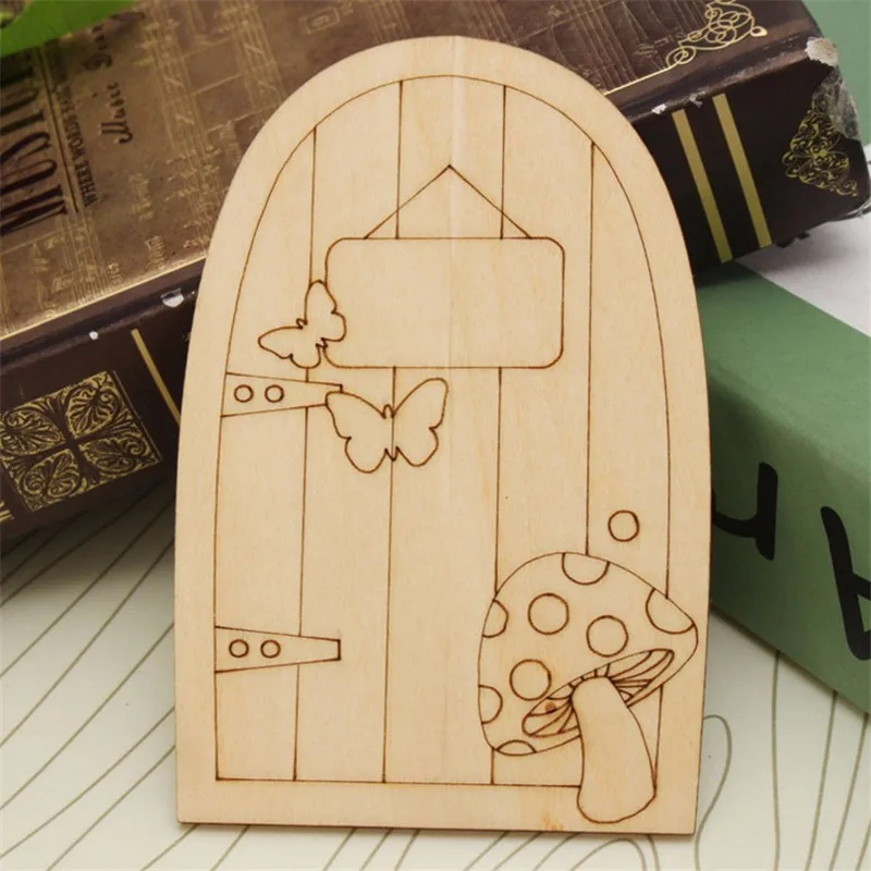 10Pcs 10cm Mushroom Fairy Elf Door Shaped Blank Wooden Door Craft DIY