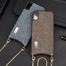 فاخر بريق مشرق الخرز مع حزام سلسلة طويلة الهاتف حقيبة لهاتف أي فون XS ماكس XR X 7 6S 6 8 Plus موضة بلينغ Crossbody الغلاف(China)
