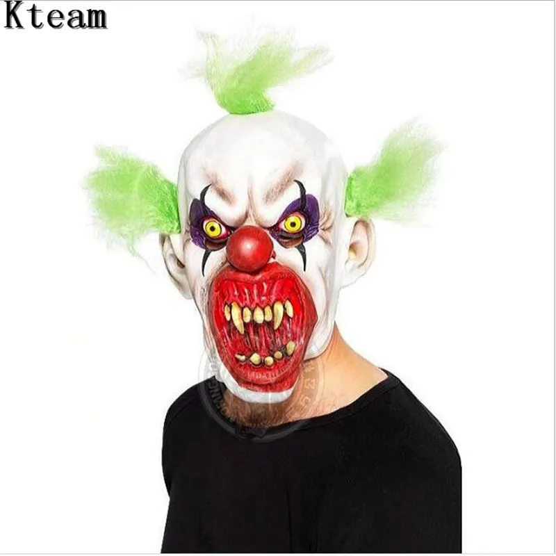 

Scary Clown Mask Green Hair Buck teeth Full Face Horror Masquerade Ghost Party Mask Halloween Props Costumes Fancy Dress up Mask