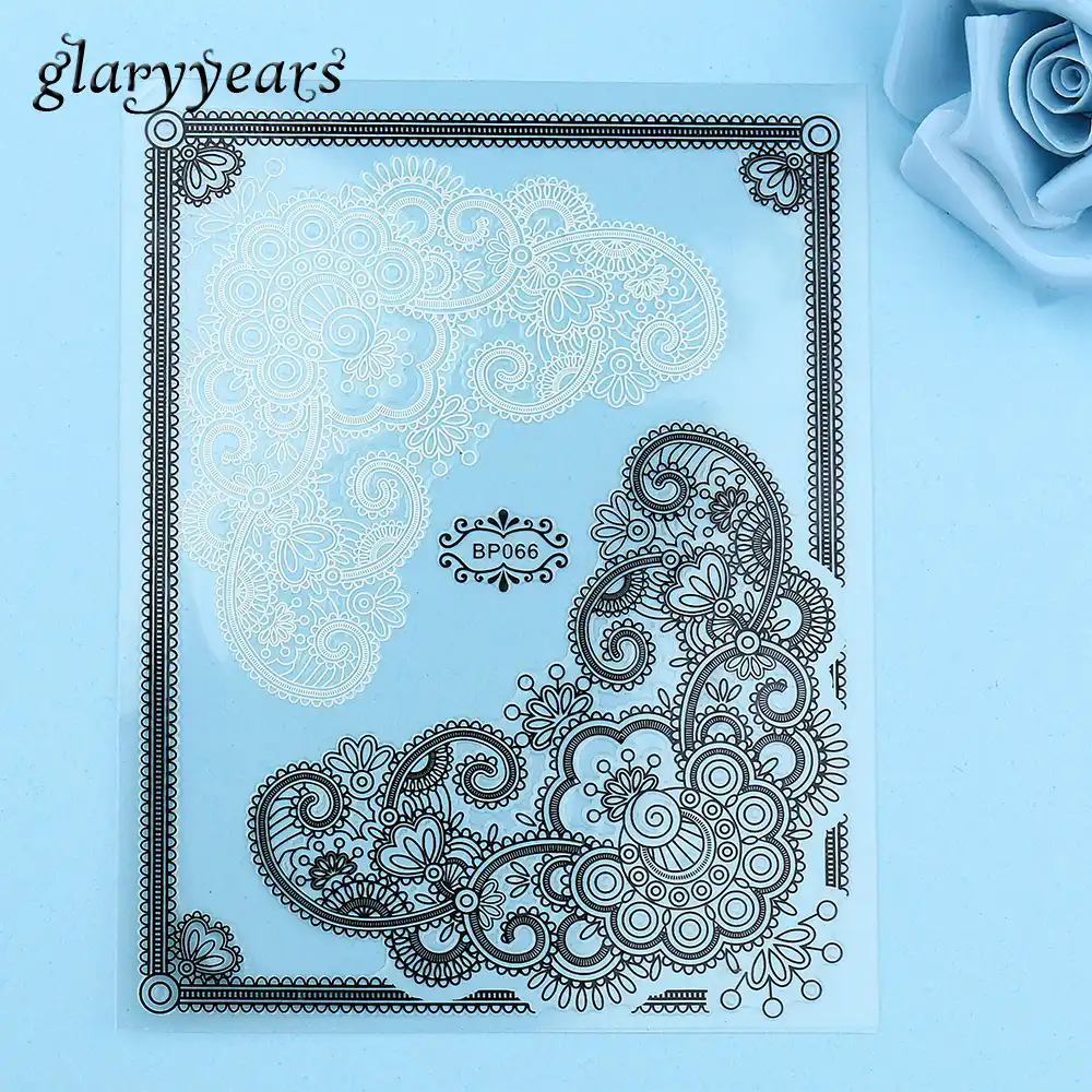 Images 1 Piece Creative Black White Flowers Lace Frame Henna Diy Nail Art
