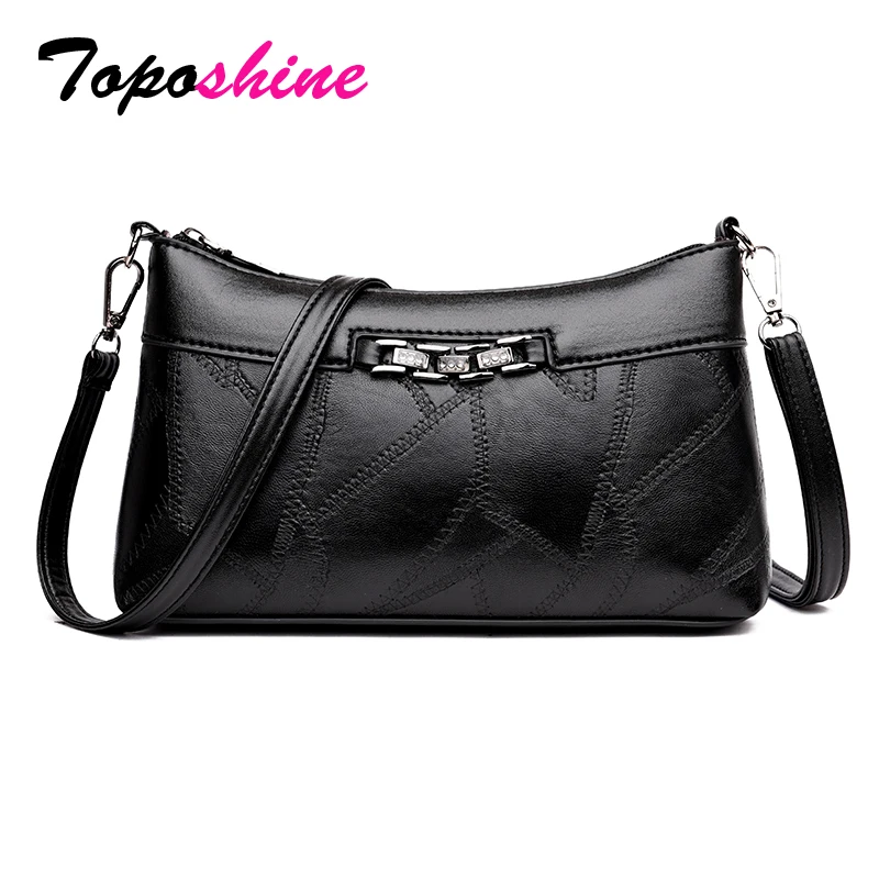 

Toposhine 2018 Autumn New Black Style Simple Elegant Women Handbag Thread Soft PU Leather Female Shoulder Bags Light Lady Bag