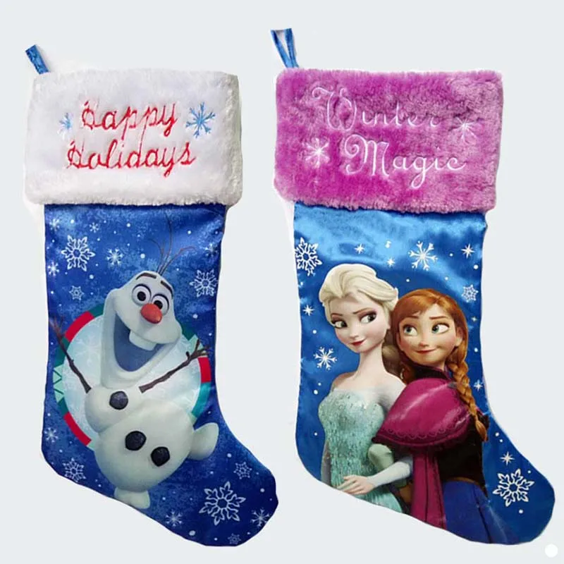 

45cm 17.7 Inch Plush stain large christmas stockings cartoon princess elsa anna kid xmas stocking children candy bags