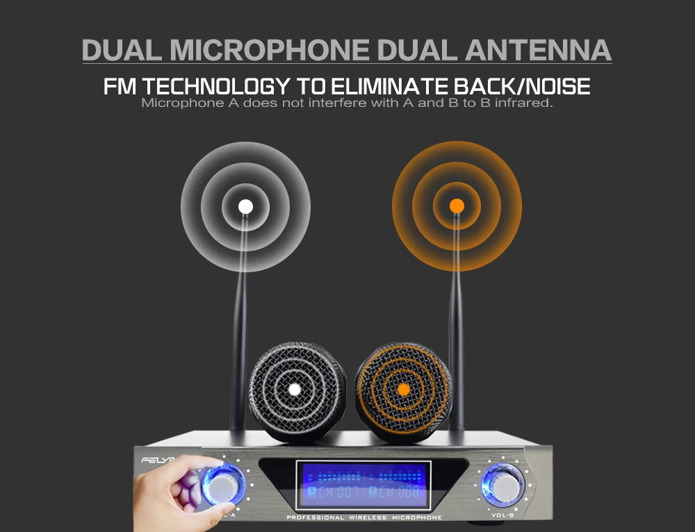 FELYBY Профессиональная студия двойной VHF беспроводной конденсаторный караоке микрофон для компьютера/PC/DVD/tv/динамик с комплекты передатчиков