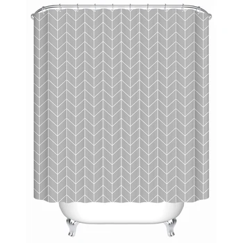 

Grey Geometric Printing Shower Curtain Waterproof Mildewproof Polyester Fabric Bath Curtain Bathroom Product With 12 Hooks Gift