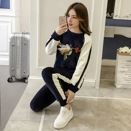 Automne Sweat Brodé Casual Pièce Mode Plus Hiver Épais Or Velours Lâche rose De black noir Bleu Double face Deux Le Et Femmes ZwtTd6xqt