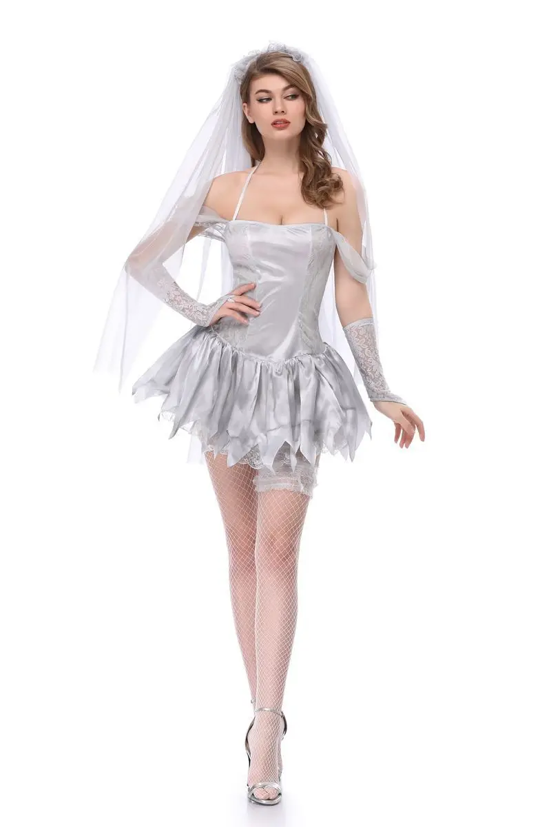 

Day of The Dead Ghost Bride Costume Halloween Scary Ghost Bride Cosplay Dress Play Ghost Festiv Fancy Female Costume