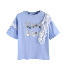 

NAFMI T-Shirt Women Summer Tops Short Sleeve O-neck Cotton Tees with Sequined Polka Dot Printed feminist letter sequins T-shirts