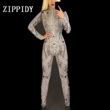 Luxurious Pearls Crystals Jumpsuit Bodysuit Women Stage Dance Show Nightclub Party Female Singer Costume Celebrate Outfit