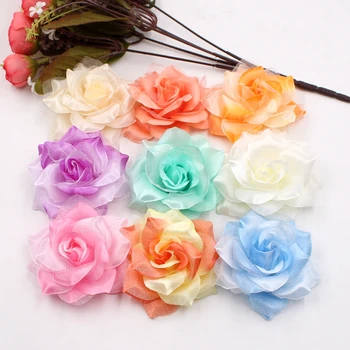 

10pcs Artificial Flower Large Silk 2 Color Fire Rose Head For Wedding Decoration DIY Garland Decorative Floristry Fake Flowers
