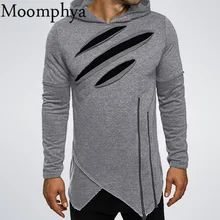 Moomphya, мужские длинные черные Толстовки, Толстовки, рваные, на молнии, нерегулярные, хип-хоп, уличная одежда, худи для мальчиков, пуловеры для мужчин