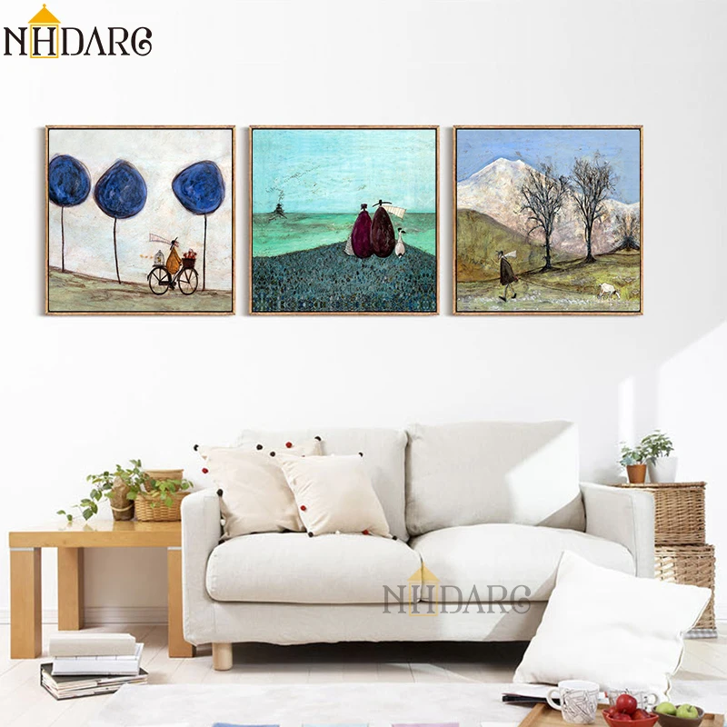 

Happy Family Landscape Character Canvas Print Painting Poster Art Wall Pictures for Living Room Cute Cartoon Home Decor Square
