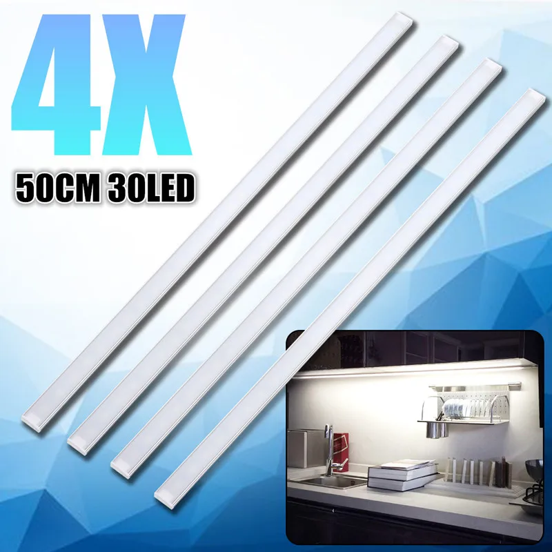 

CLAITE 4Pcs 50CM 5730SMD 30 LED Bar Light 1000LM 10W LED Strip Light Kit for Under Kitchen Cupboard Cabinet Lamp