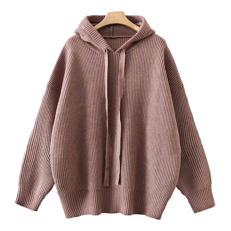 

New Arrived Oversize Knitted Women Sweater Womens Thick Warm Ribbed Knitwear Black Ladies Pullovers Lovely Black-Camel Sweater