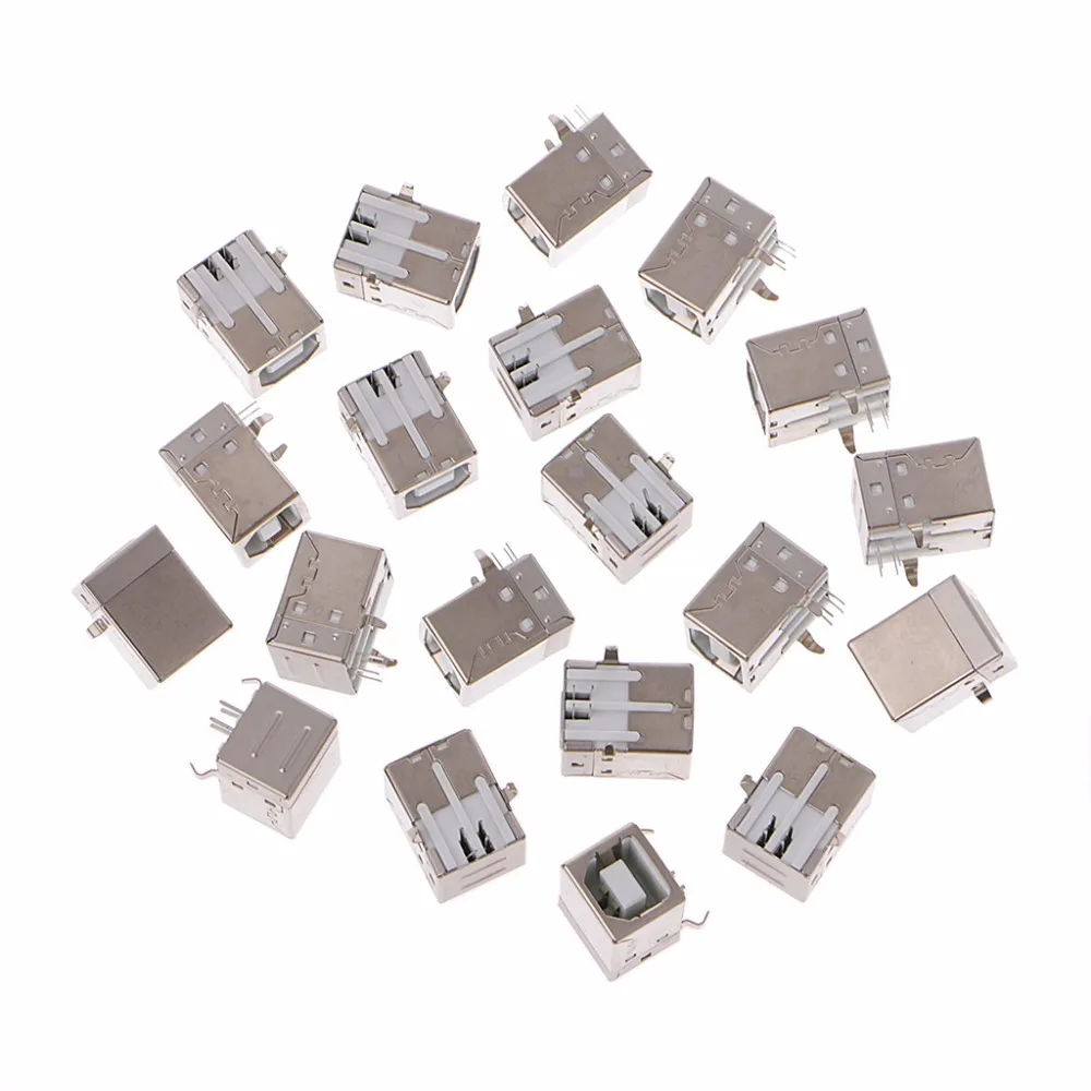 

20 Pcs Type B USB 4 Pin Right Angle Female Jack Socket Connector PCB Mount