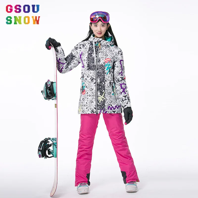 Gsou Snow Snowboarding Suits Jackets Pants Womens Vestido Invierno