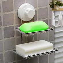 New Fashion strong suction cup double layer soap box soap dishes water bunk soap holder stainless steel bath basket