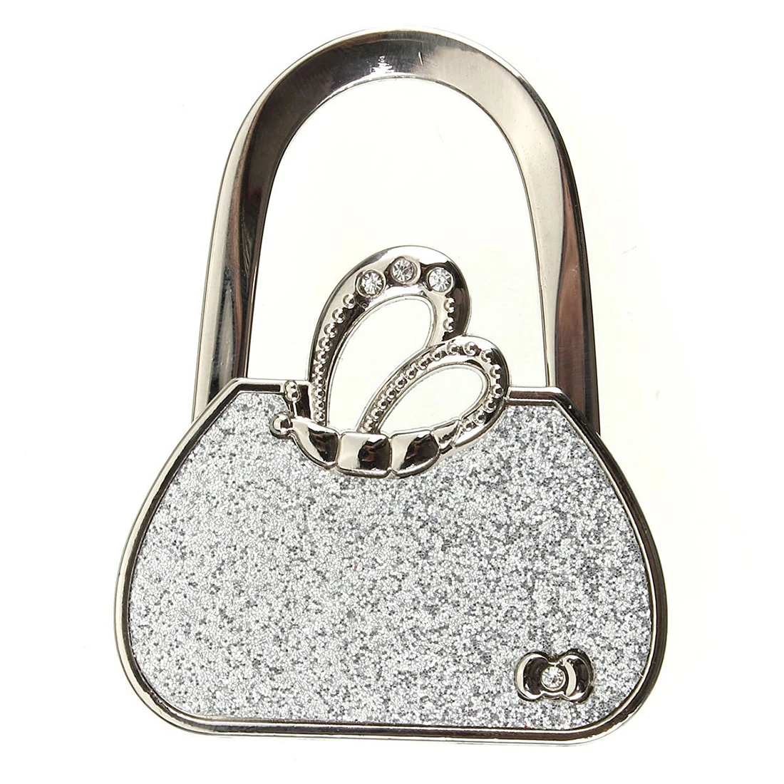 Foldable handbag hook carrying bag holder metal butterfly wings white