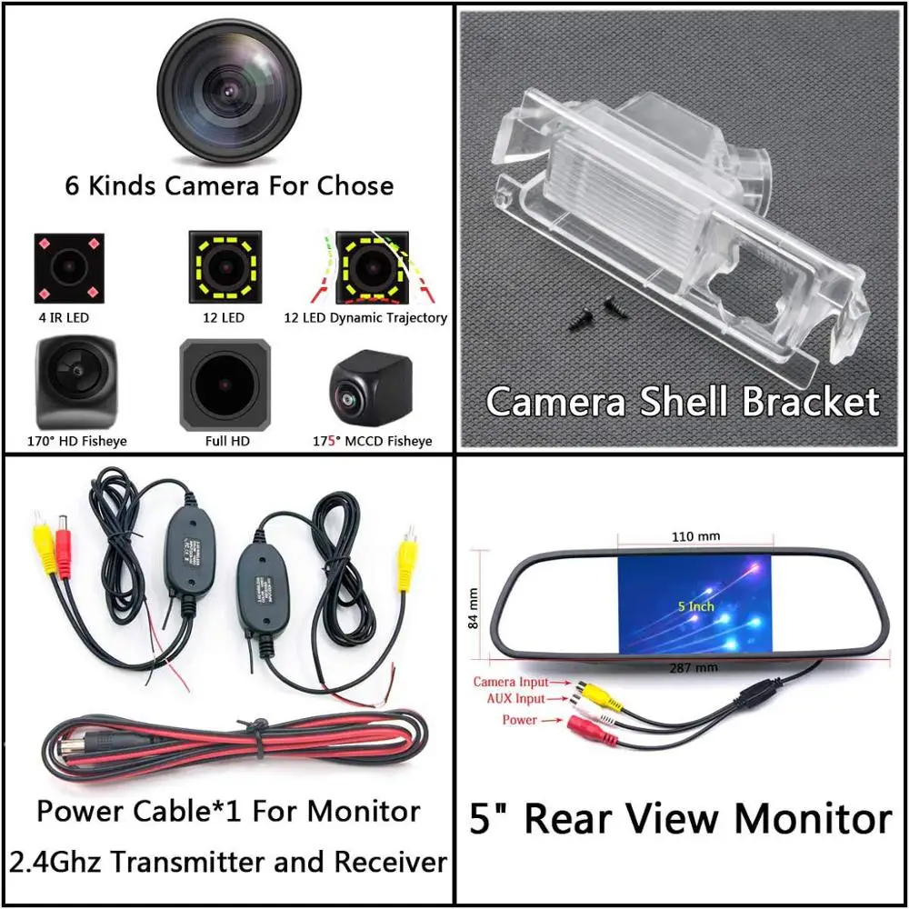 175 градусов 1080P рыбий глаз задний вид автомобиля камера для Kia K2 Rio седан хэтчбек Ceed hyundai Accent Solaris Verna Sonata - Название цвета: Cam Wirelss 5 Mirror