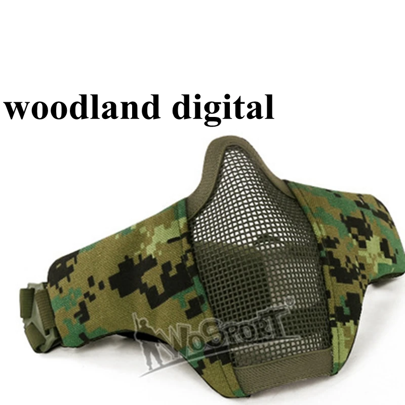 Тактическая Военная Стальная Сетчатая Маска ударопрочность для мужчин и женщин охотничьи маски Половина лица страйкбол Пейнтбол Стрельба маски - Цвет: woodland digital