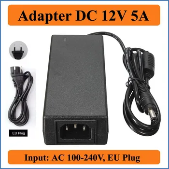 

12V 5A EU Plug AC DC Adapter AC100-240V Converter to DC 12V 5000mA Power Supply Charger For LED Strip light/LCD Monitors