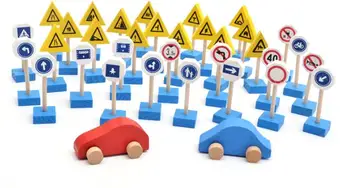 

New 33PCS 3D Colorful Wooden Street Traffic Signs Parking Scene Kids Children Educational Toy Set For Kids Birthday Gift dollmai